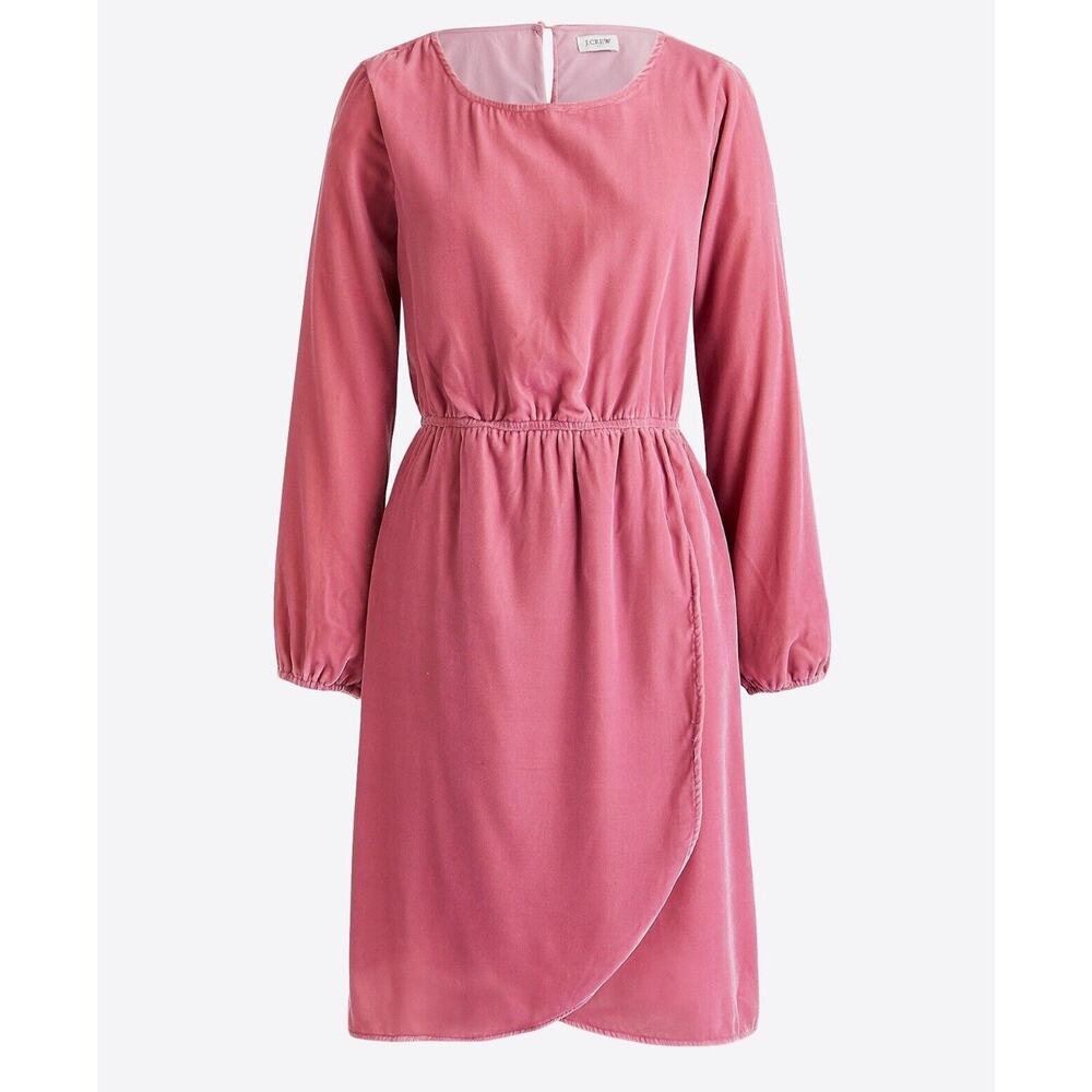 J. Crew Factory Pink Velvet‎ Tulip Mock Wrap Long Sleeve Dress Size 10